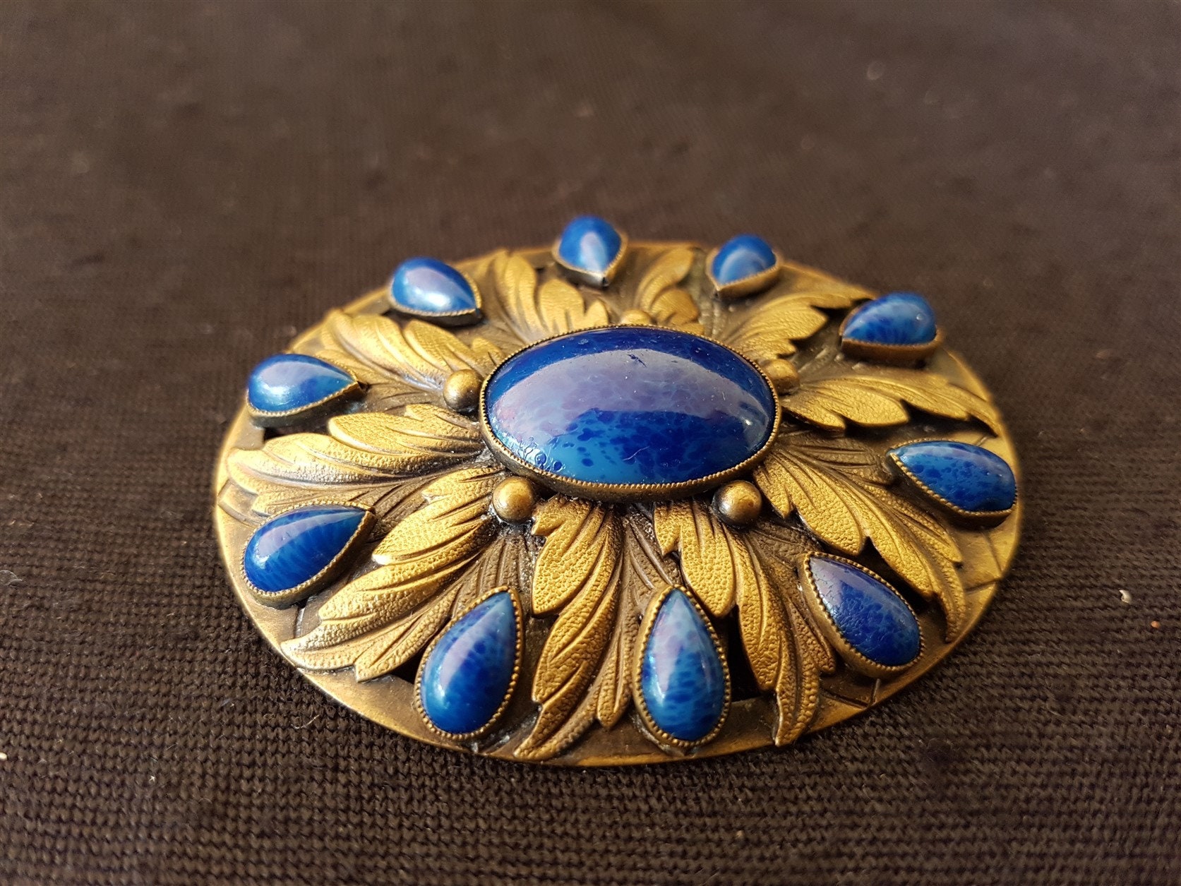 Antique Vintage Brooch Blue Lapis Lazuli and Gold Metal Brooch - Etsy UK