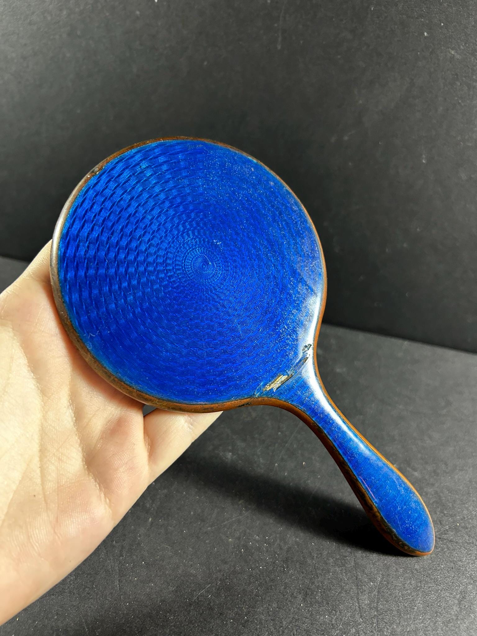 アール·デコの手鏡、美術品 Vintage Art Deco Hand Mirror: Blue