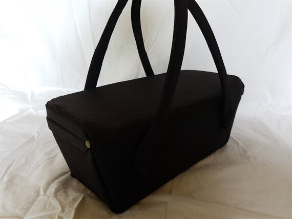 Vintage Black Grosgrain Satin Basket Box Purse Ba… - image 5