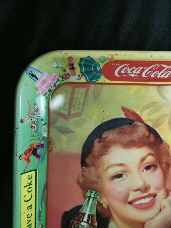 Vintage Coca Cola Serving Tray Coke Advertising Tin Metal 1960's