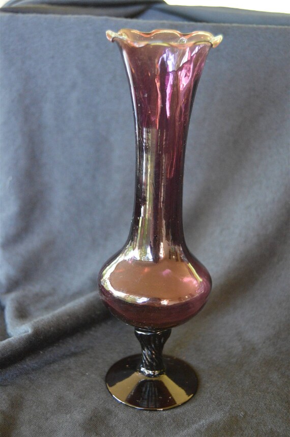 Vintage Purple Amethyst Glass Flower Vase - Etsy
