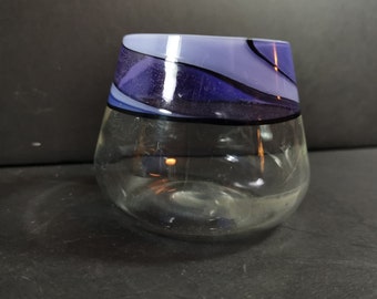 Vintage Juice Water Cup Blown Art Glass Hand Made Original Clear and Purple