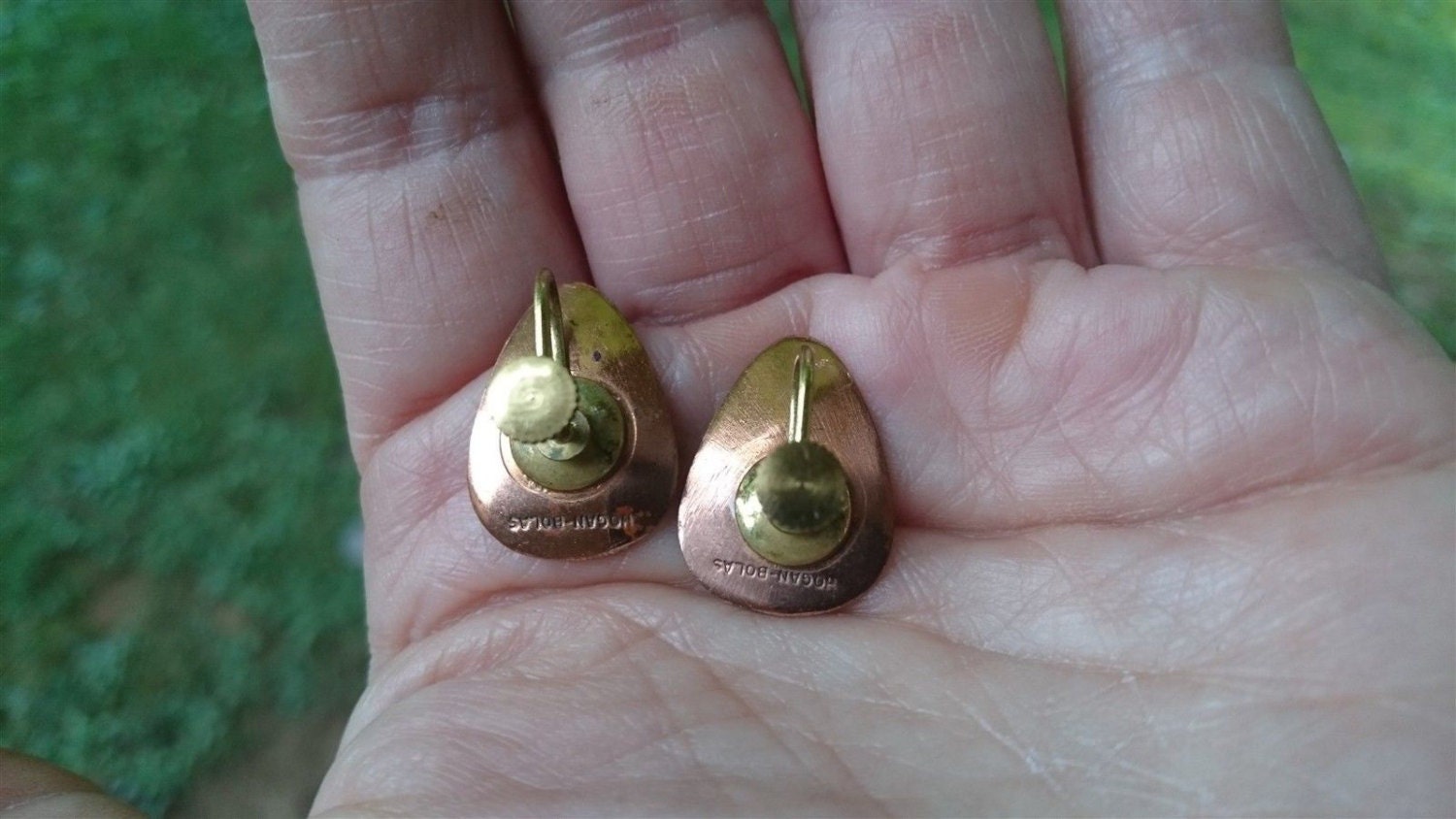 Vintage Hogan Bolas Signed Copper and Enamel Earrings Hand Made
