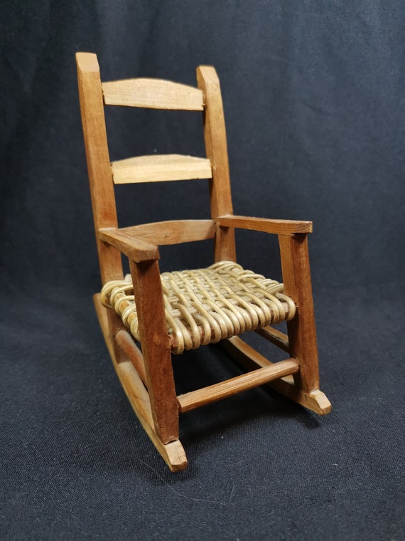 Vintage Miniature Doll Rocking Chair Carved Wood Hand Made Wooden