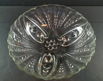 Vintage Clear Crystal Glass Fruit or Serving Bowl with Hobnail Bubbles Mid Century