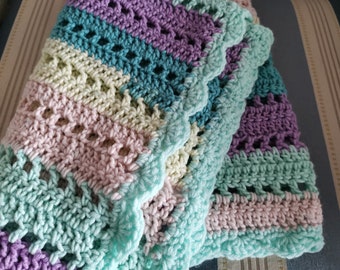 Hand Made Crochet Baby or Lap Blanket Multicolored Pastel Handmade Original