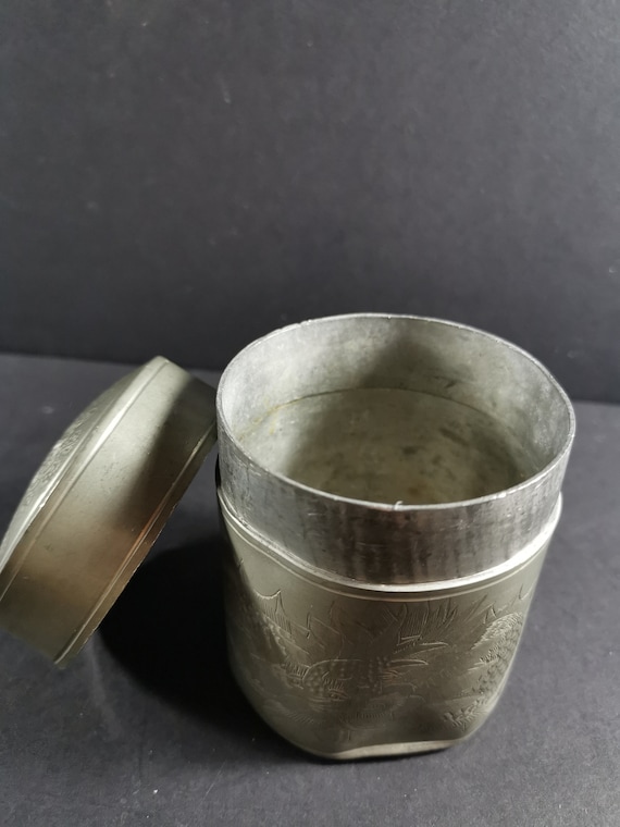Antique Huikee Swatow Tea Caddy: Chinese Dragon Pewter Box, Signed