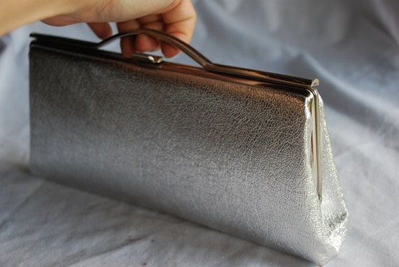 Vintage Metallic Silver Evening Handbag Hand Bag … - image 1