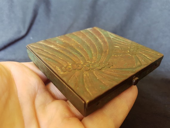 Vintage Art Deco Compact Copper and Brass Metal 1… - image 2