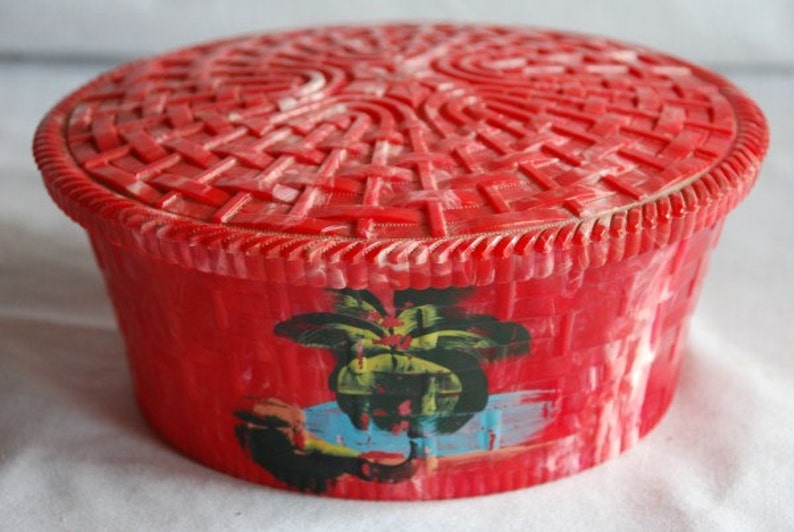Vintage Red Plastic Hommer MFG. Co. Newark Sewing Basket Box Etsy