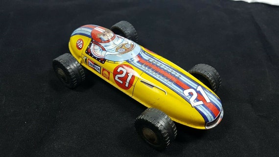 Vintage Tin Plate Friction Race Car Toy Shell Stp Champion Etsy