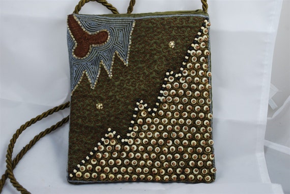 Vintage Beaded and Embroidered Pouch Bag Purse Ha… - image 1