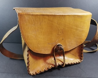Vintage Hunting Game Pouch Bag Shooting Brown Leather Shoulder Bag