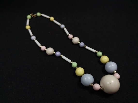 Vintage Pastel Bead Beaded Necklace 1950's - 1960… - image 4