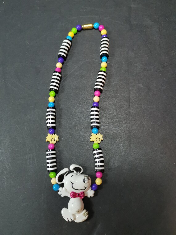 Vintage Snoopy and Woodstock Beaded Necklace 1966… - image 2