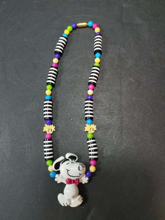 Vintage Snoopy and Woodstock Beaded Necklace 1966… - image 3