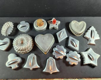 Vintage Cookie Cutters and Chocolate Confectionery Molds Mid Century 1950's Original Wood and Metal Collection Lot of 17