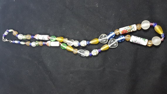 Vintage Beaded Necklace with Glass and Ceramic Be… - image 2