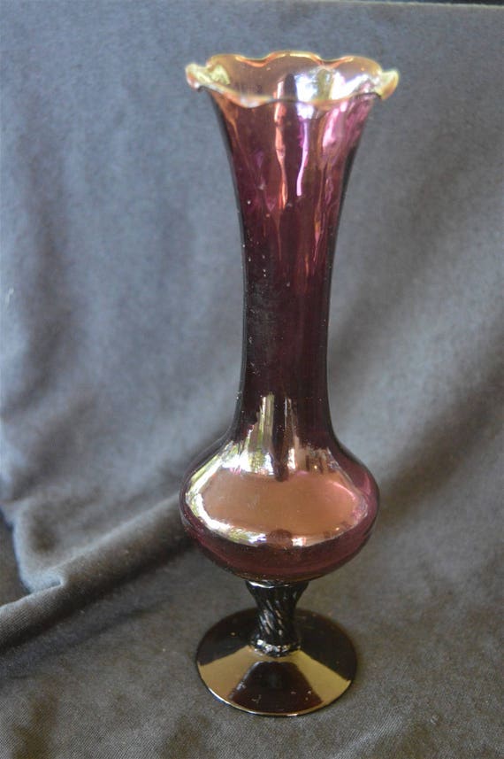 Vintage Purple Amethyst Glass Flower Vase - Etsy