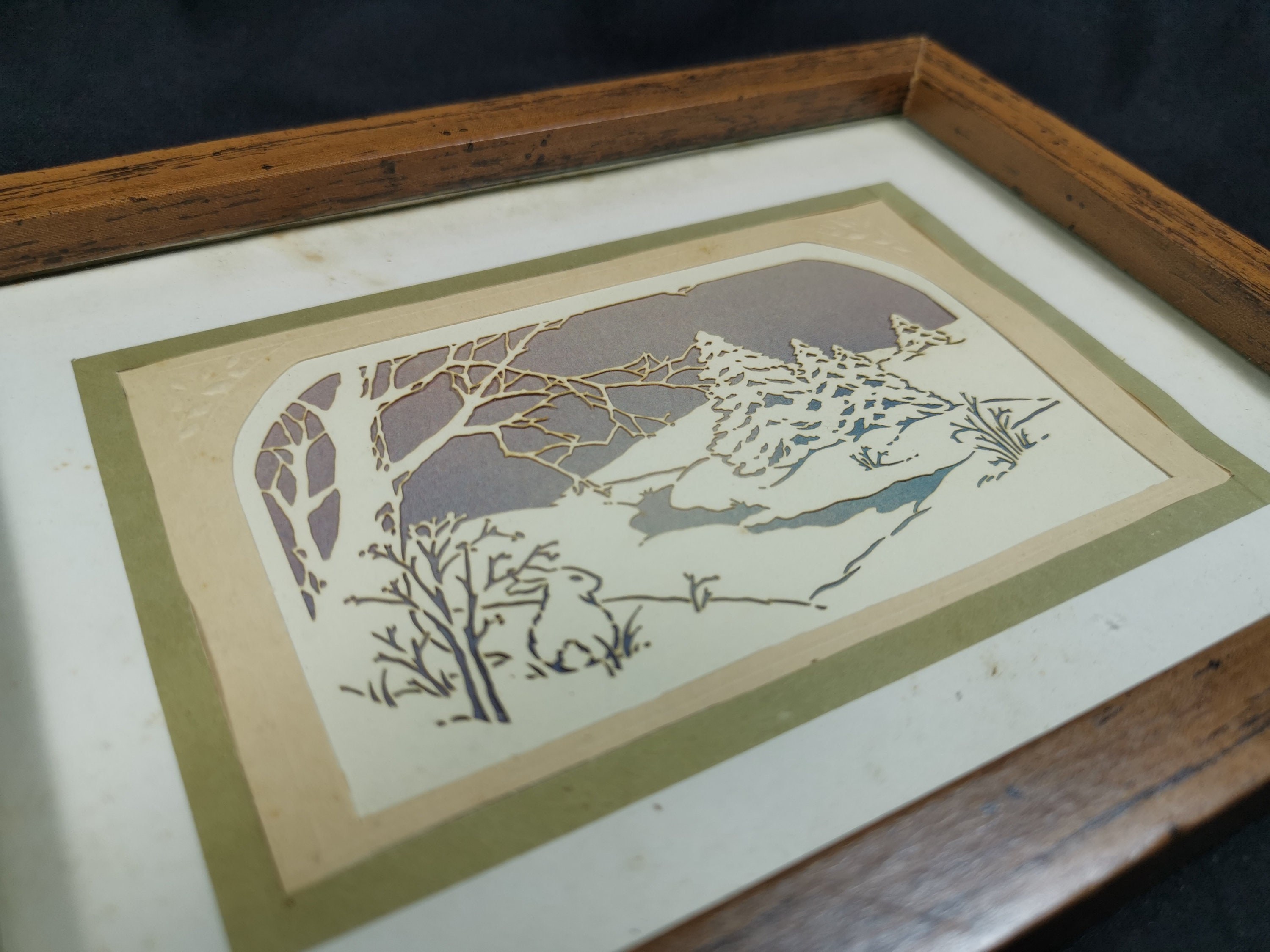 Vintage Papercut Original Art Bunny Rabbit Landscape Scene Vintage Papercut Original Art Bunny Rabbit Landscape Scene