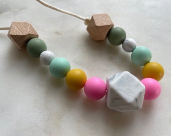 Silicone And Wood Necklace |Beechwood | Marble | Pink | Aqua | Modern Minimalist Necklace | Silicone and Wood Necklace | BPA-Free