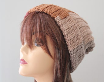 Handmade Crocheted (man and women)Hat Beige Tan Brown Slouchy Beanie Hat