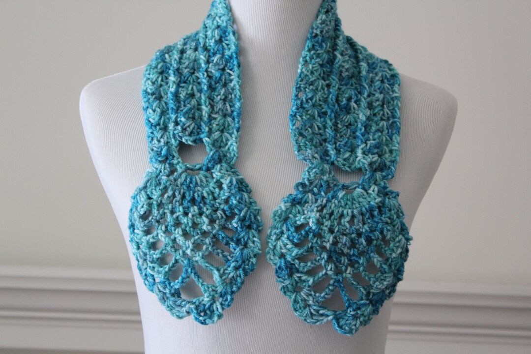Handmade Crocheted Teal Aqua Blue Scarf, Scarflette - Etsy