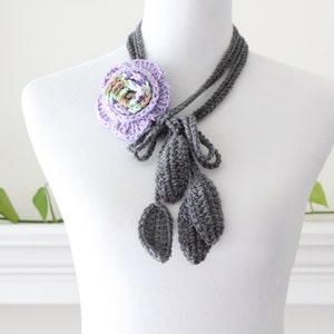 Handmade Gray Purple Removable Brooch Lariat Necklace, Scarflette image 2