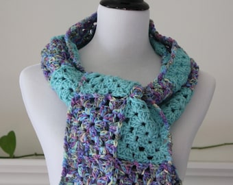 Crochet Aqua Pink Blue Scarf, Neckwarmer, Shawl