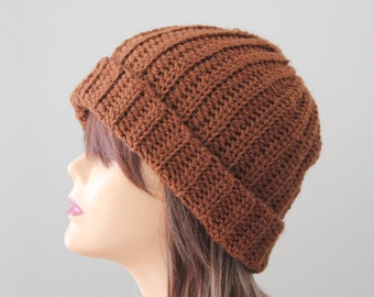 Handmade Crocheted (man and women)Hat Brown Slouchy Beanie Hat