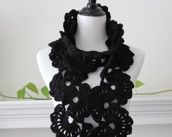 Crochet Black neckwarmer, Scarf