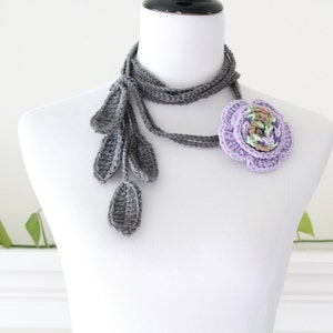 Handmade Gray Purple Removable Brooch Lariat Necklace, Scarflette image 1