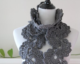 Crocheted Gray Scarf Neckwarmer