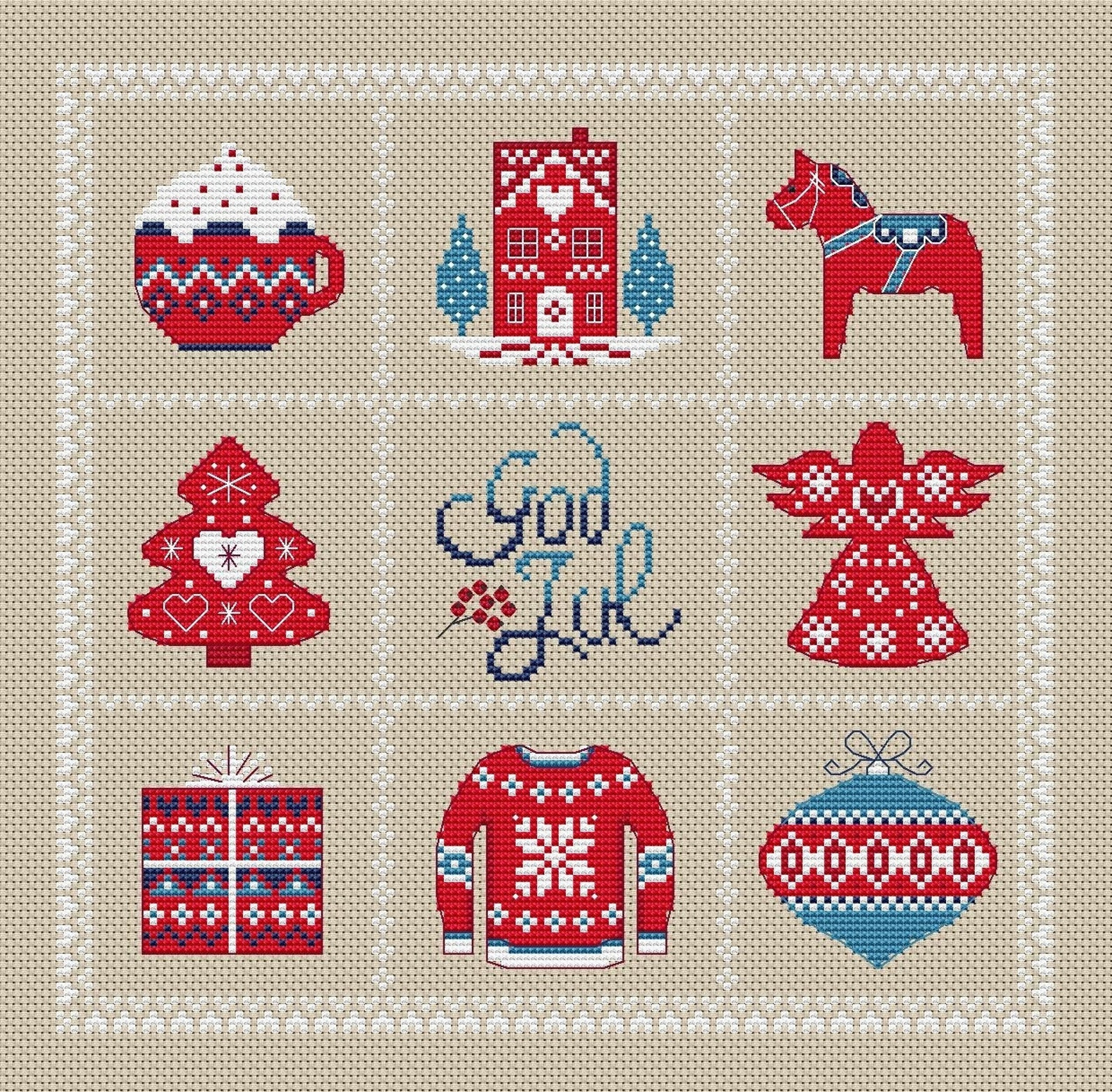 Scandi Sampler, Cosy Christmas Design, Festive, PDF - Instant Download ...