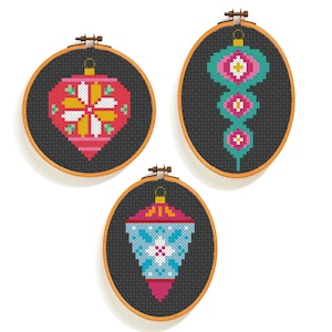 Christmas tree baubles, retro ornaments, set of ten, cross stitch chart, Christmas, PDF - Instant download