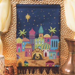 Bethlehem, Christmas nativity scene, cross stitch chart, PDF - Instant download