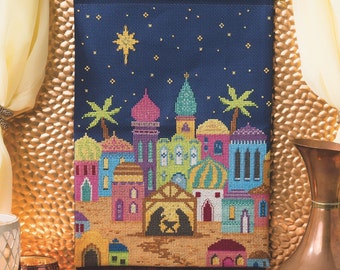 Bethlehem, Christmas nativity scene, cross stitch chart, PDF - Instant download