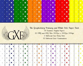 Primary Color Polka Dot Digital Paper: Seamless Scrapbook Backgrounds (Digital Download)