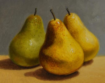 Pear Trio_Still life_Original Oil Painting_Wood Frame