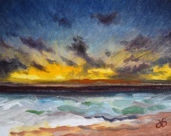 Morning Gold Seascape Oil Painting: 5x7 Alla Prima Art, Framed/Unframed