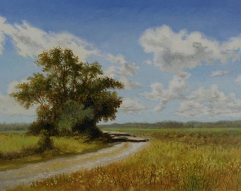 Further on Down the Road II_Original Oil Painting_Gold Leaf Wood Frame_ Landscape_ Pochade Box Painting_En Plein Air