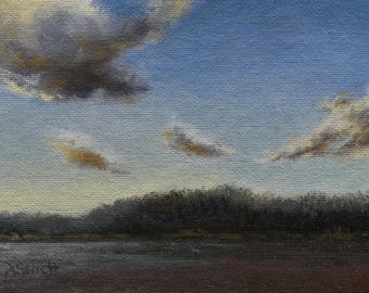 Fading Light Oil Painting: Lake Landscape, En Plein Air (5x7 inch)