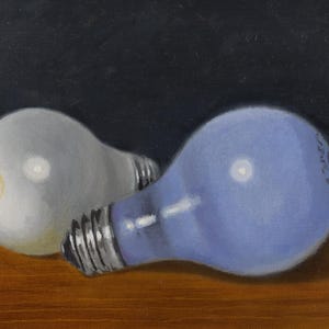 Original Oil Painting: Light Bulbs Still Life, Gold Leaf Frame