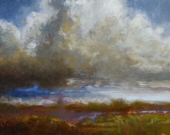 Dark Clouds Oil Painting: En Plein Air Landscape, 5x7 Framed Art