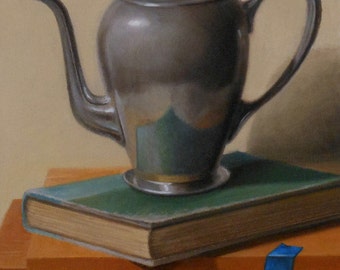 Teapot on Mayer’s Handbook_Original Oil Painting in Wood Frame