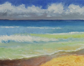 Serenity’s Edge Seascape Oil Painting, 5x7, Alla Prima Plein Air, Framed/Unframed