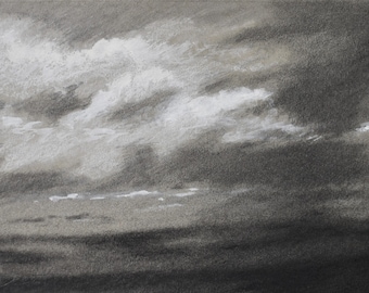 Dark Skies Drawing: Original Graphite & Chalk Art, 5x7 Matted
