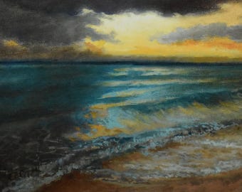 Kinich Ahau Mayan Sun God Seascape: Original Oil Painting (5x7 in)