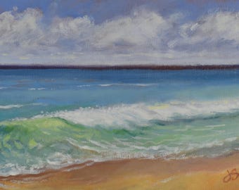 Ocean Sounds Oil Painting: Small Seascape Art, 5x7 En Plein Air (Framed or Unframed)