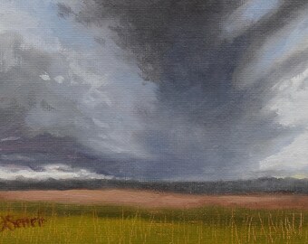 Spring Cloudscape Oil Painting: Framed Alla Prima Art, 5x7